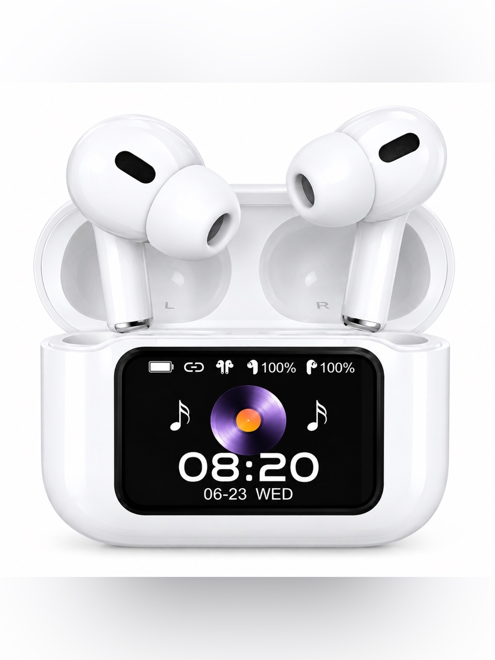Wireless Bluetooth Earbuds ANC/ENC LCD Touch Screen Charging Case TWS White